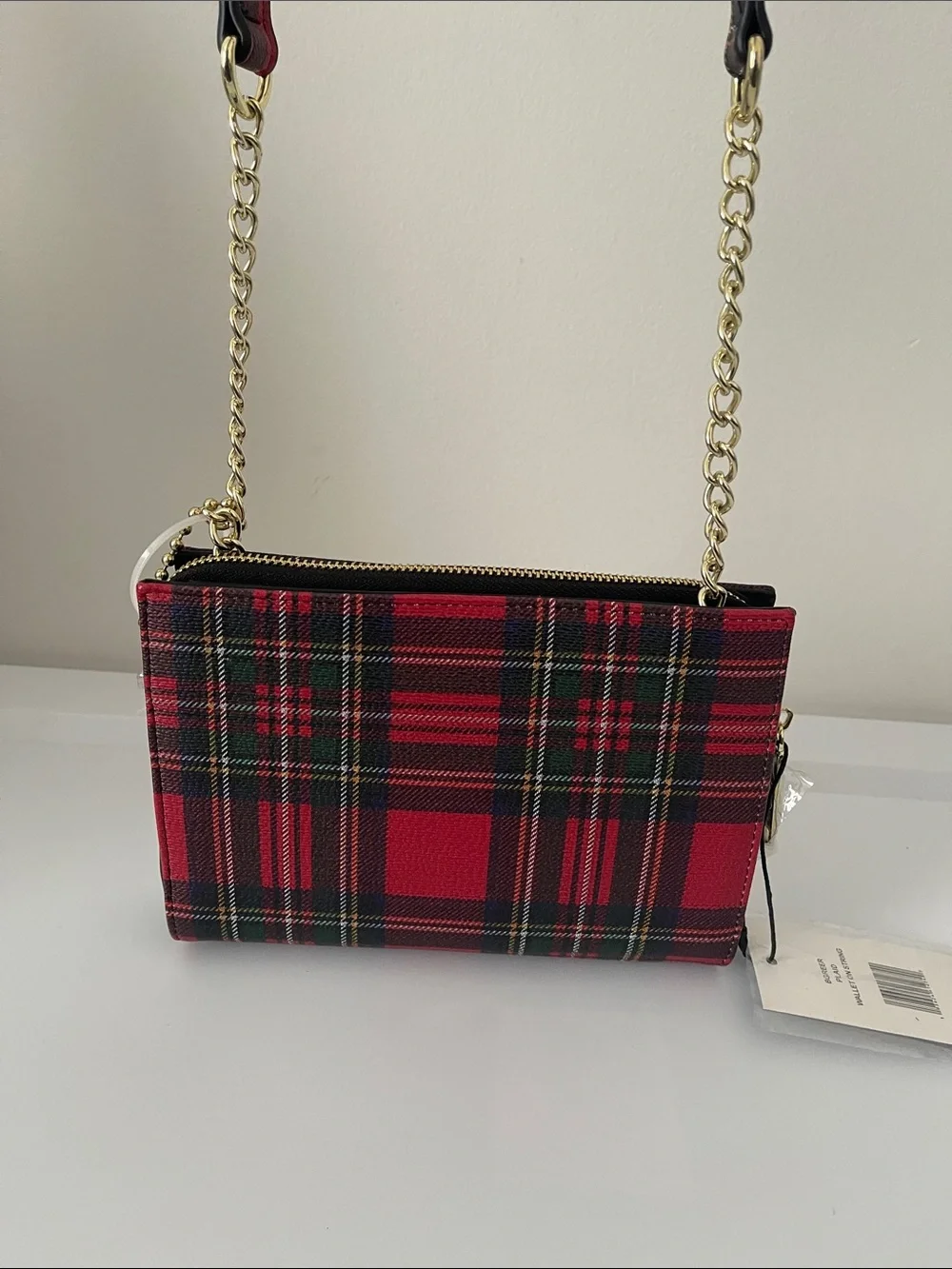 Steve Madden Red and Black Plaid Crossbody Bag with Gold Accents
